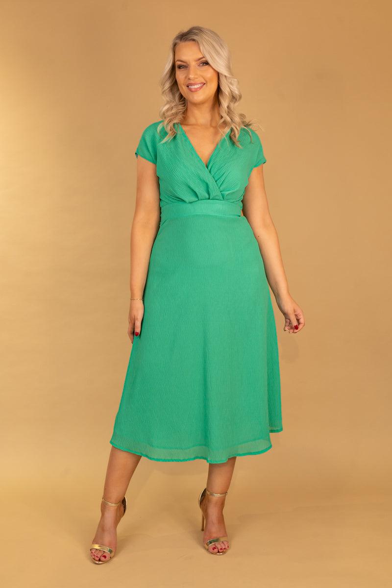 born Green Willow Cap Sleeve Midi Dress