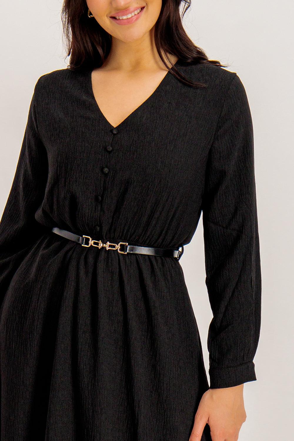 Born Gwen Black Belted Midi Dress