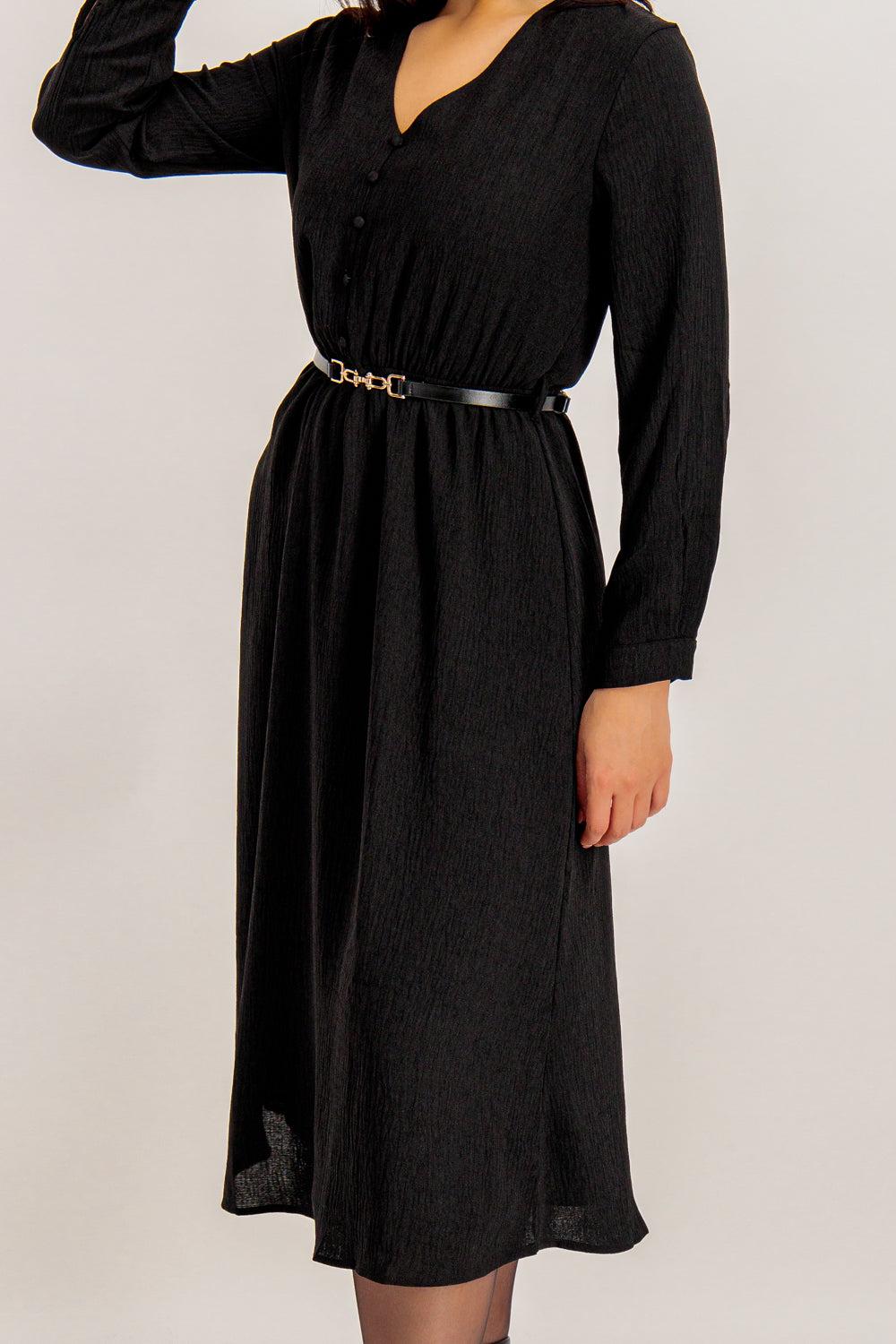 Born Gwen Black Belted Midi Dress