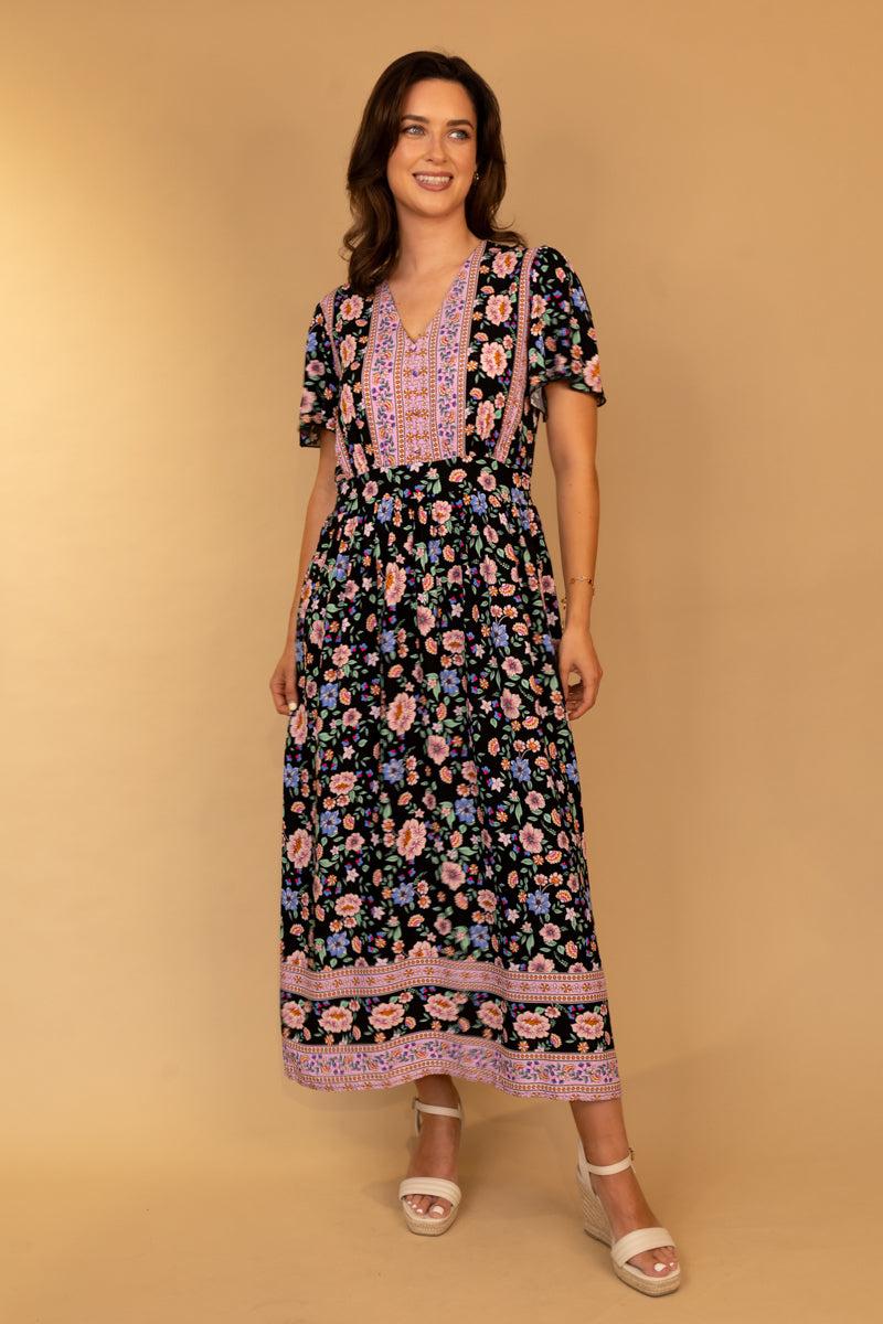 born Hannah Black Print Maxi Dress