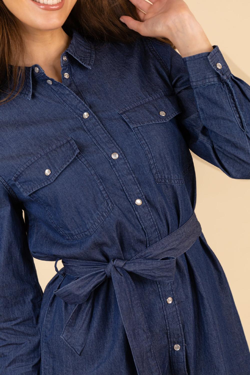 Born Kai Medium Blue Denim Shirt Dress