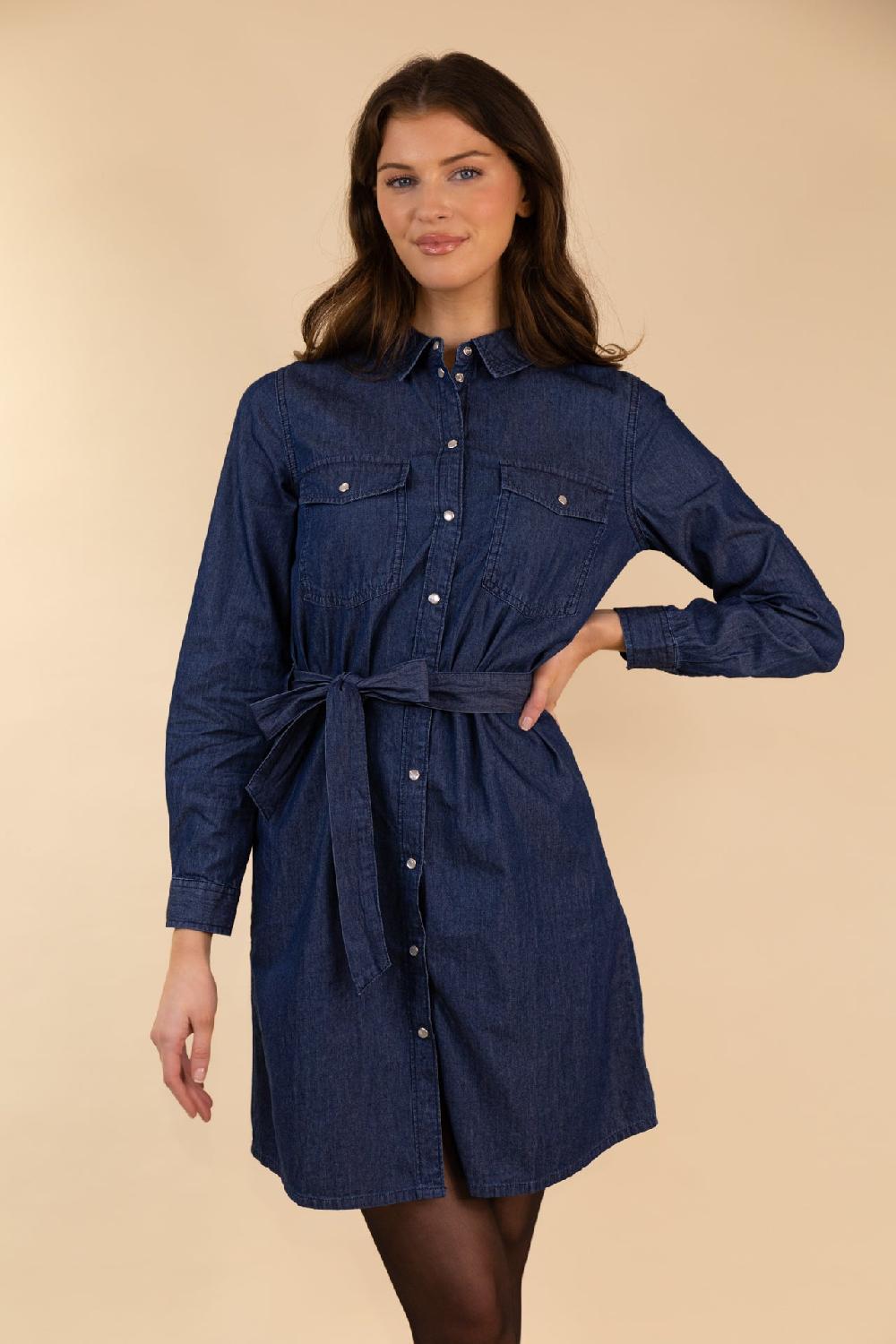 born Kai Medium Blue Denim Shirt Dress