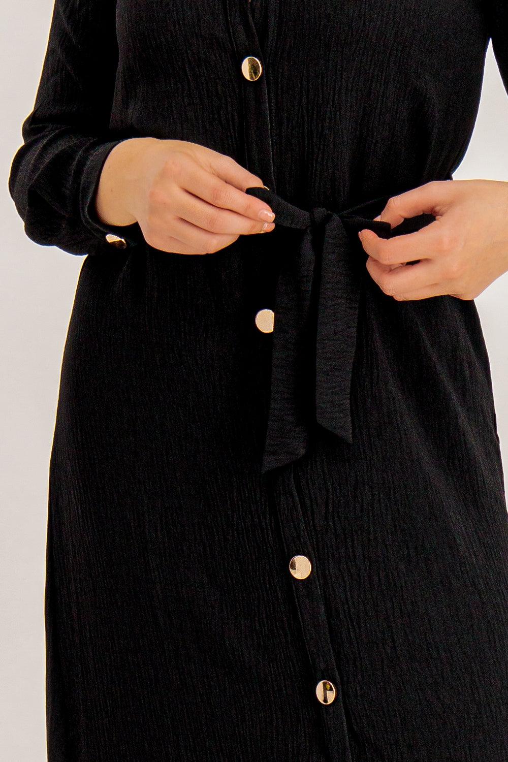 Born Kallie Black Button Detail Midi Dress