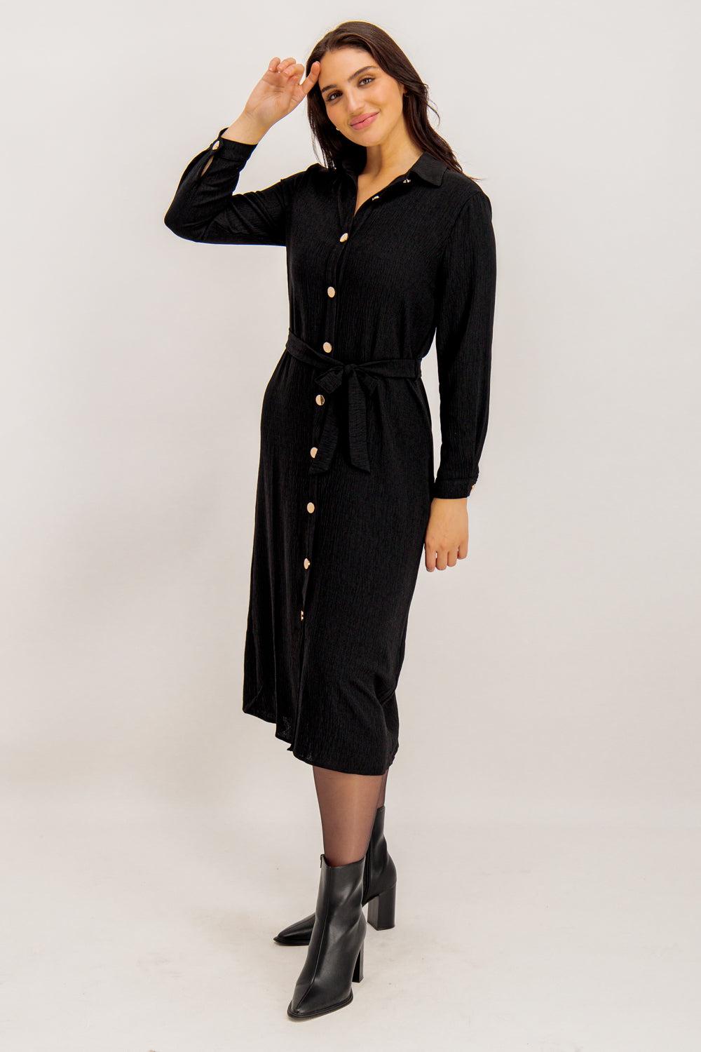 Born Kallie Black Button Detail Midi Dress