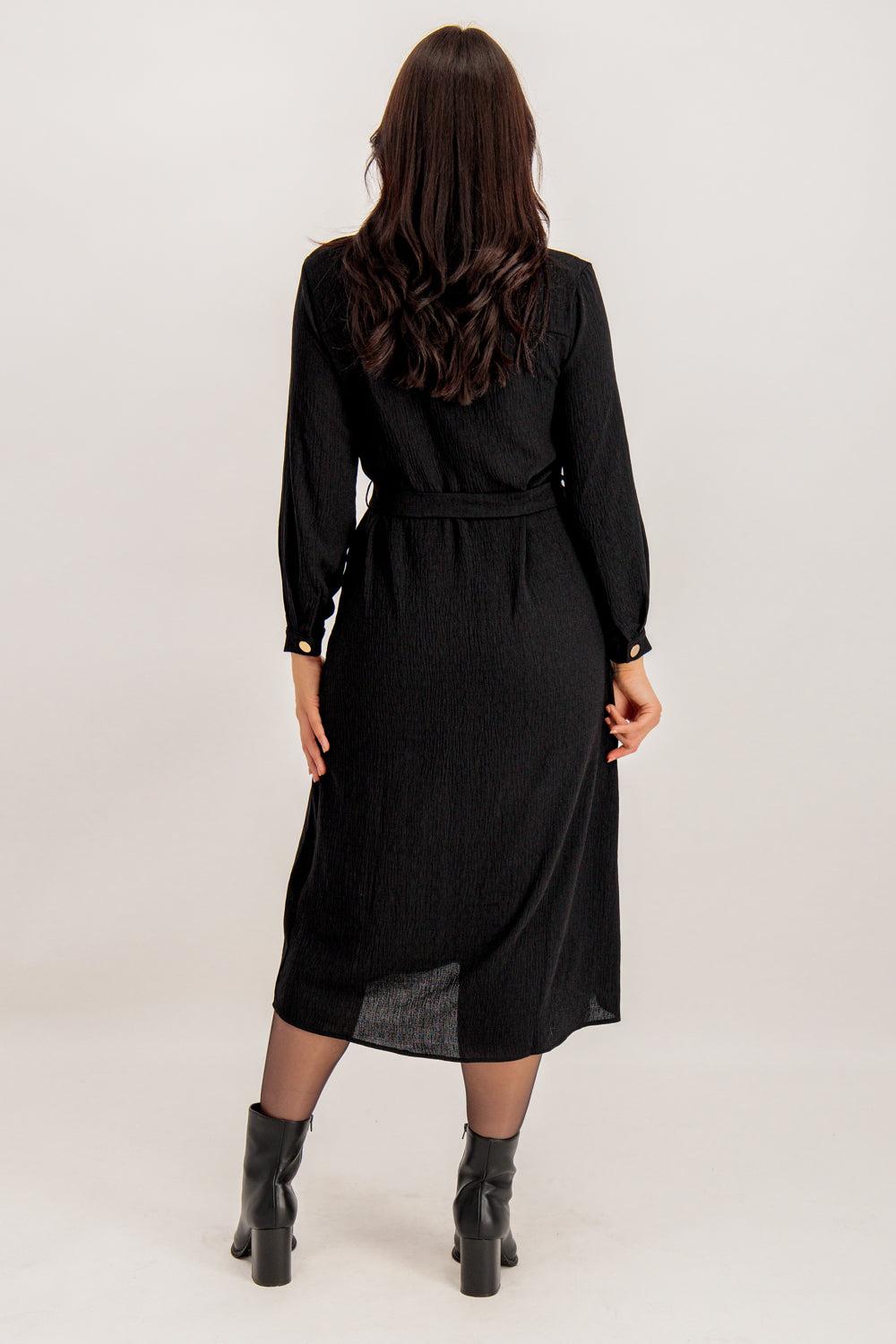 Born Kallie Black Button Detail Midi Dress