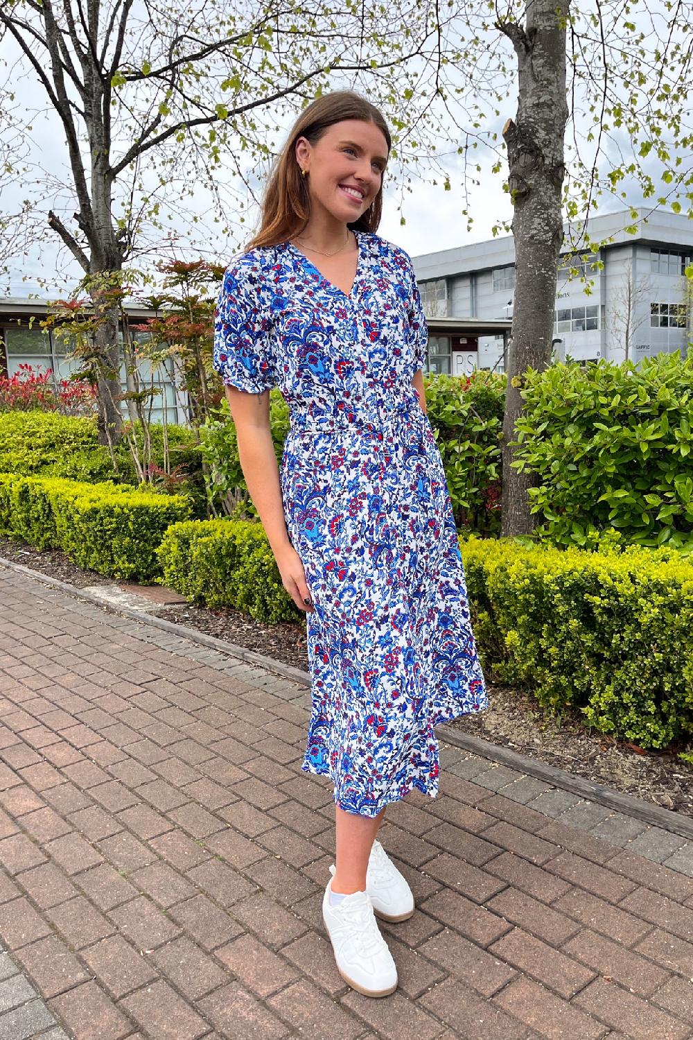 Born Kara Blue & White Print Dress