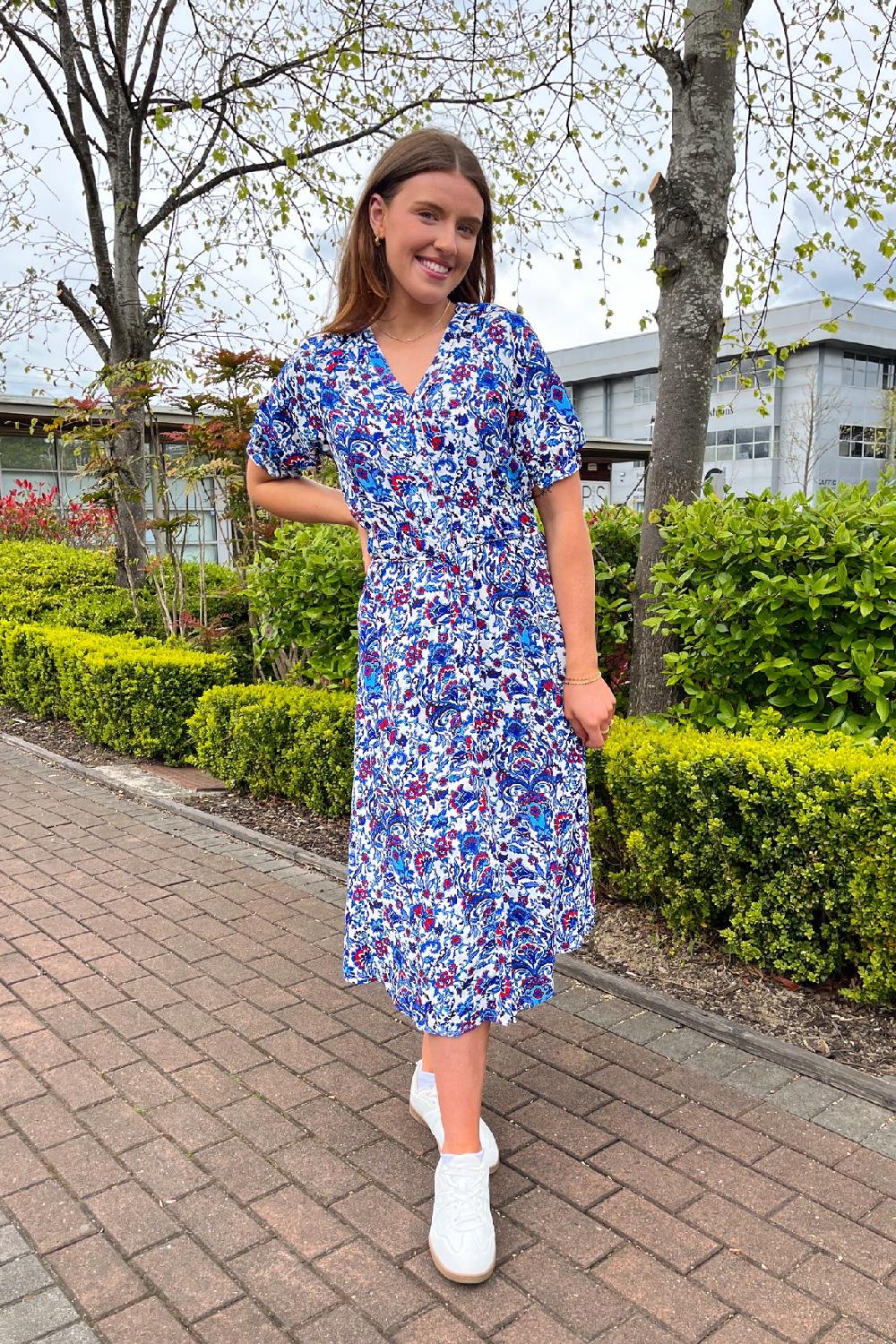 born Kara Blue & White Print Dress