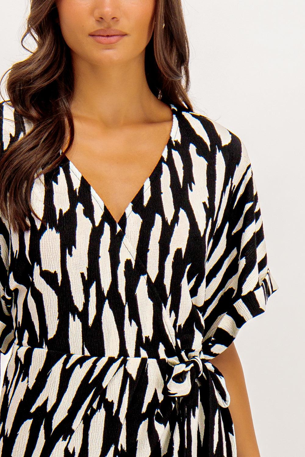 Born Laya Black & White Printed Midi Dress