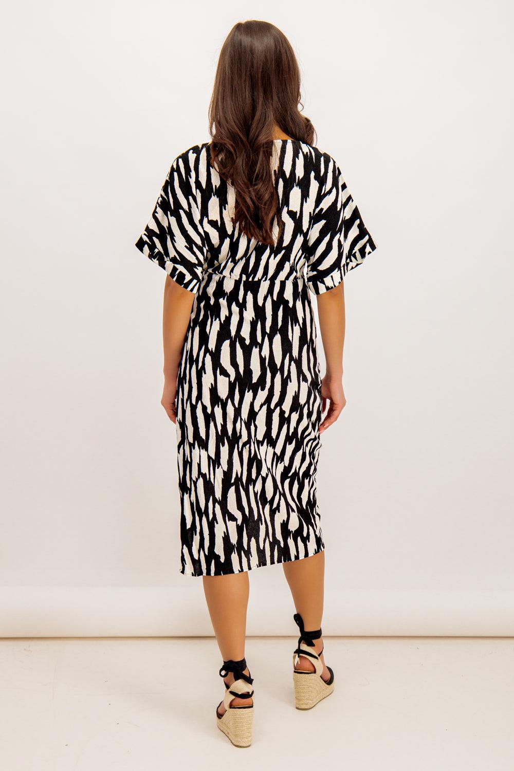 Born Laya Black & White Printed Midi Dress