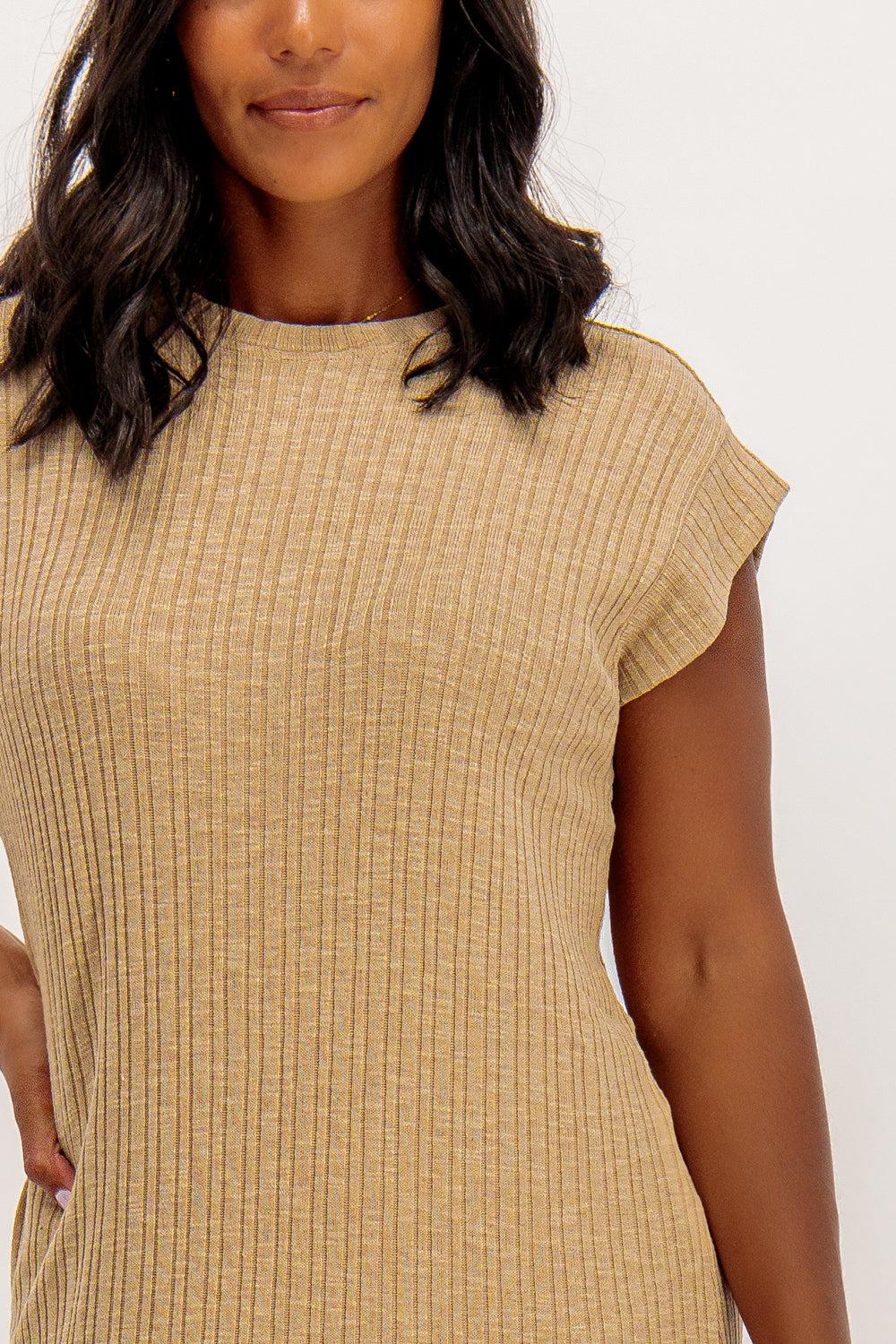 Born Lena Beige Ribbed Midi Dress