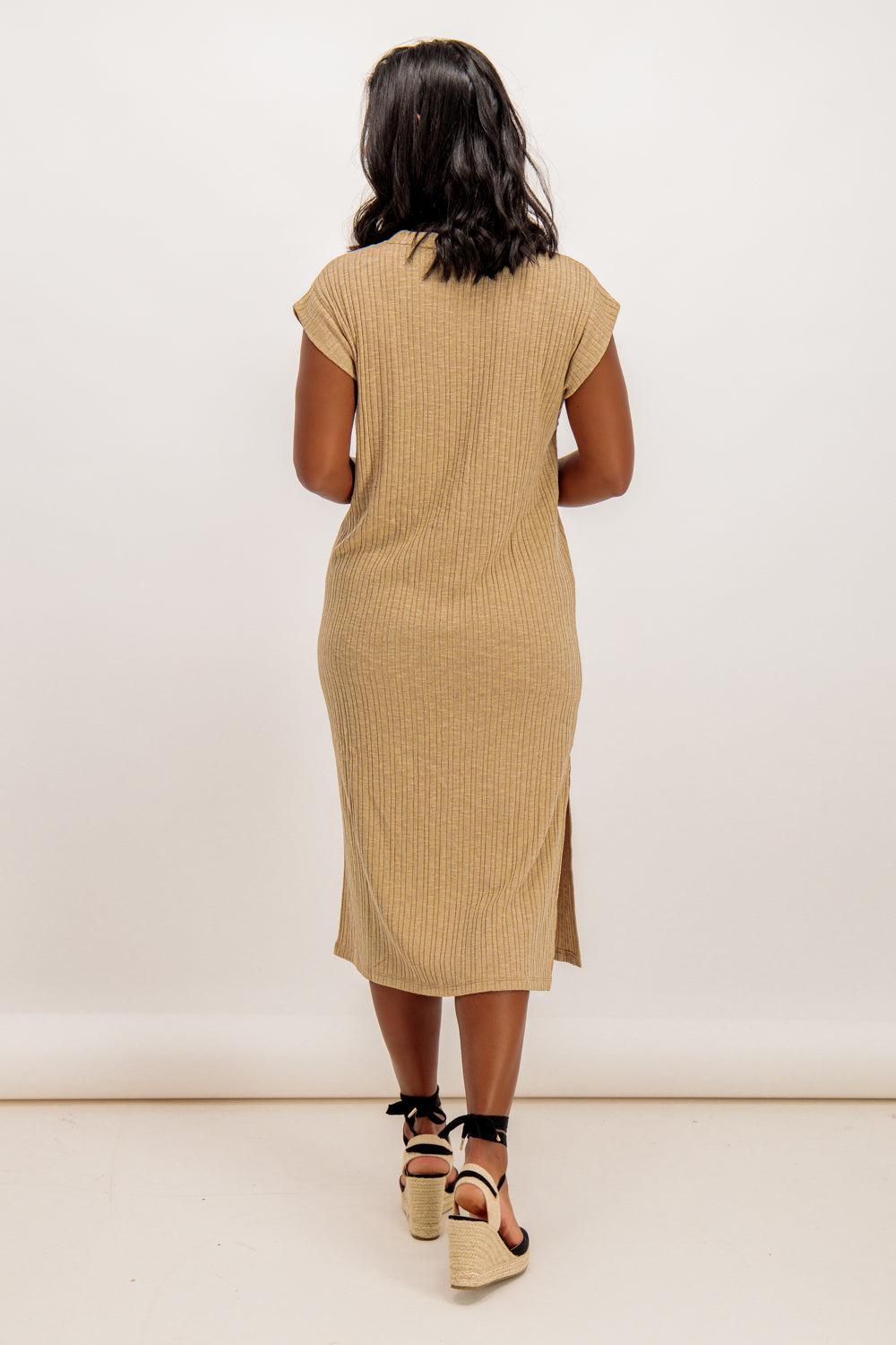 Born Lena Beige Ribbed Midi Dress