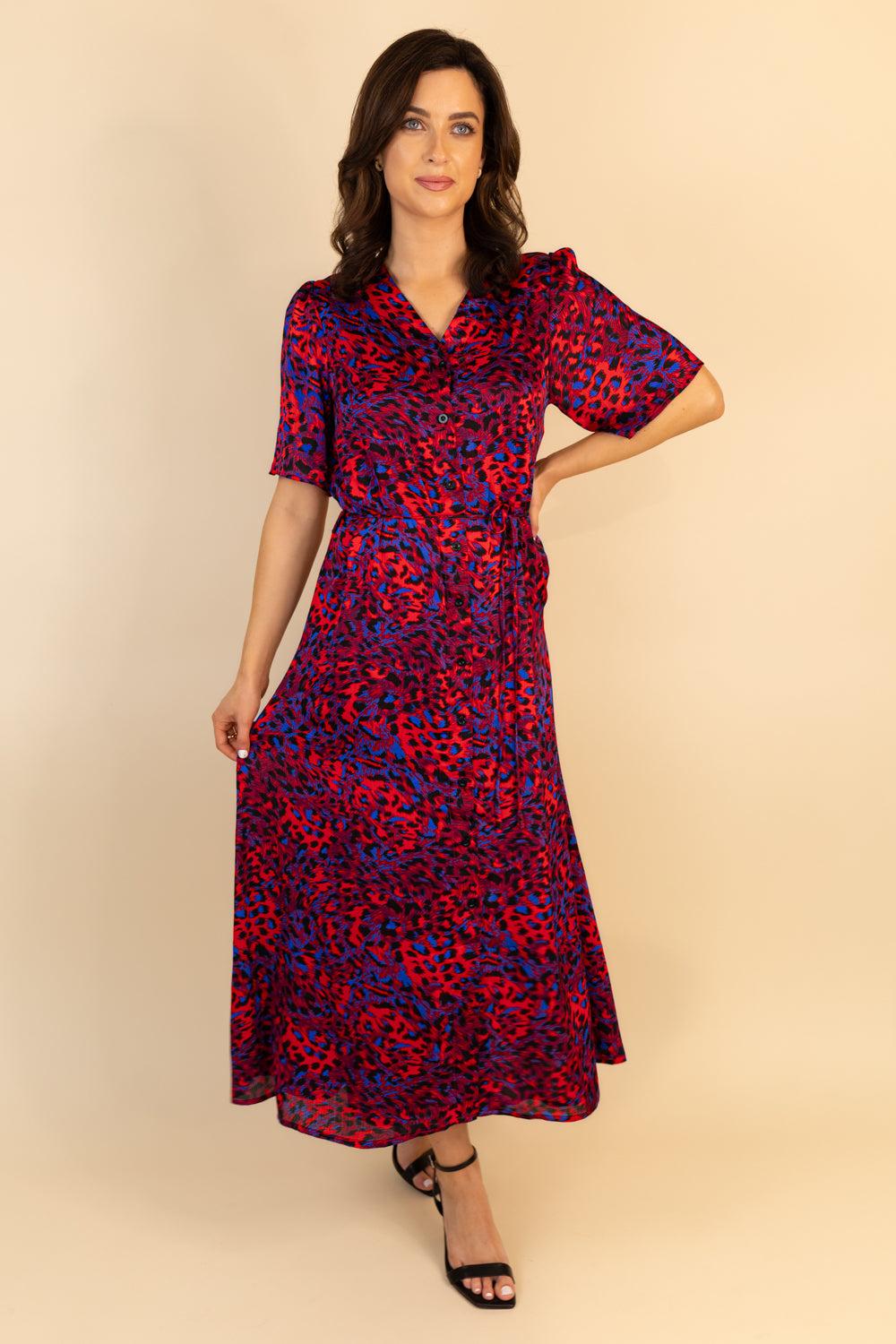 born Lexi Red & Purple Animal Print Dress