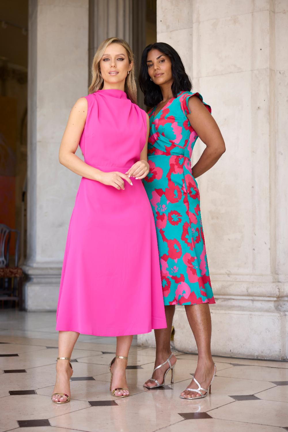 Born Lima Green & Red Print Midi Dress