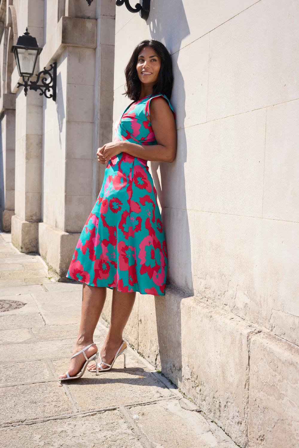 Born Lima Green & Red Print Midi Dress