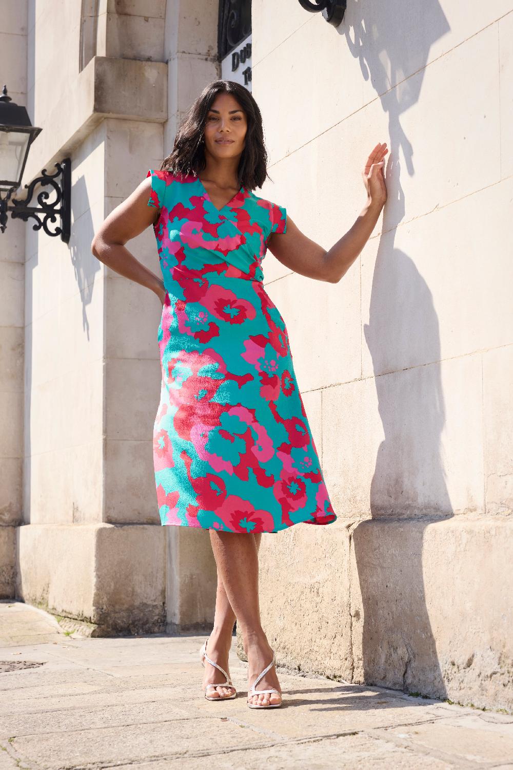 born Lima Green & Red Print Midi Dress