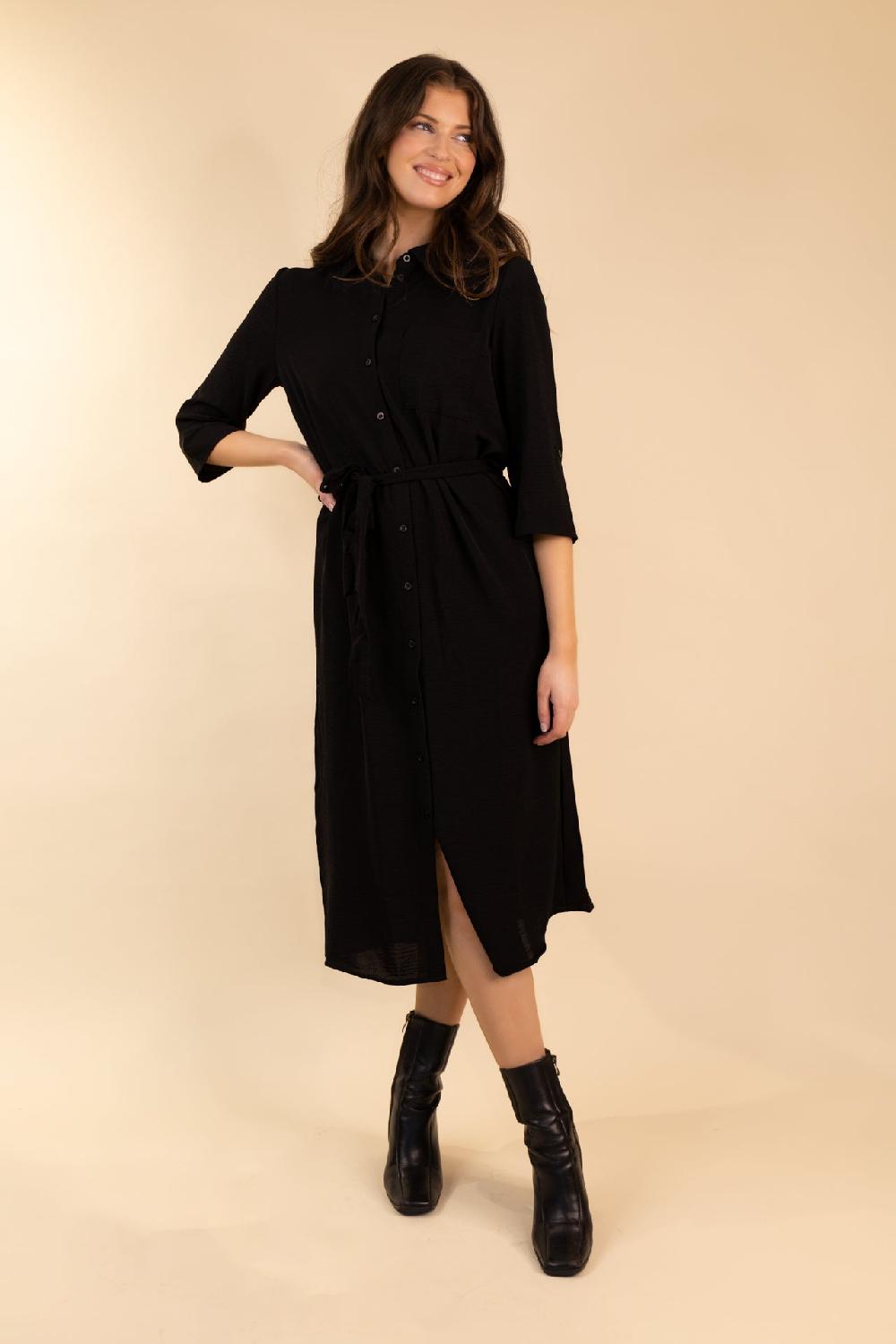 Born Lion Midi Black Shirt Dress