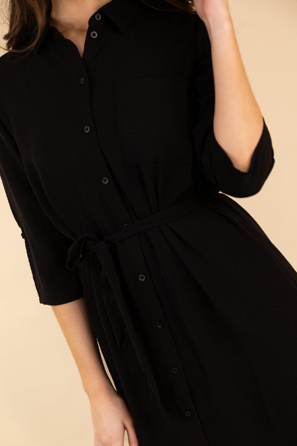 Born Lion Midi Black Shirt Dress