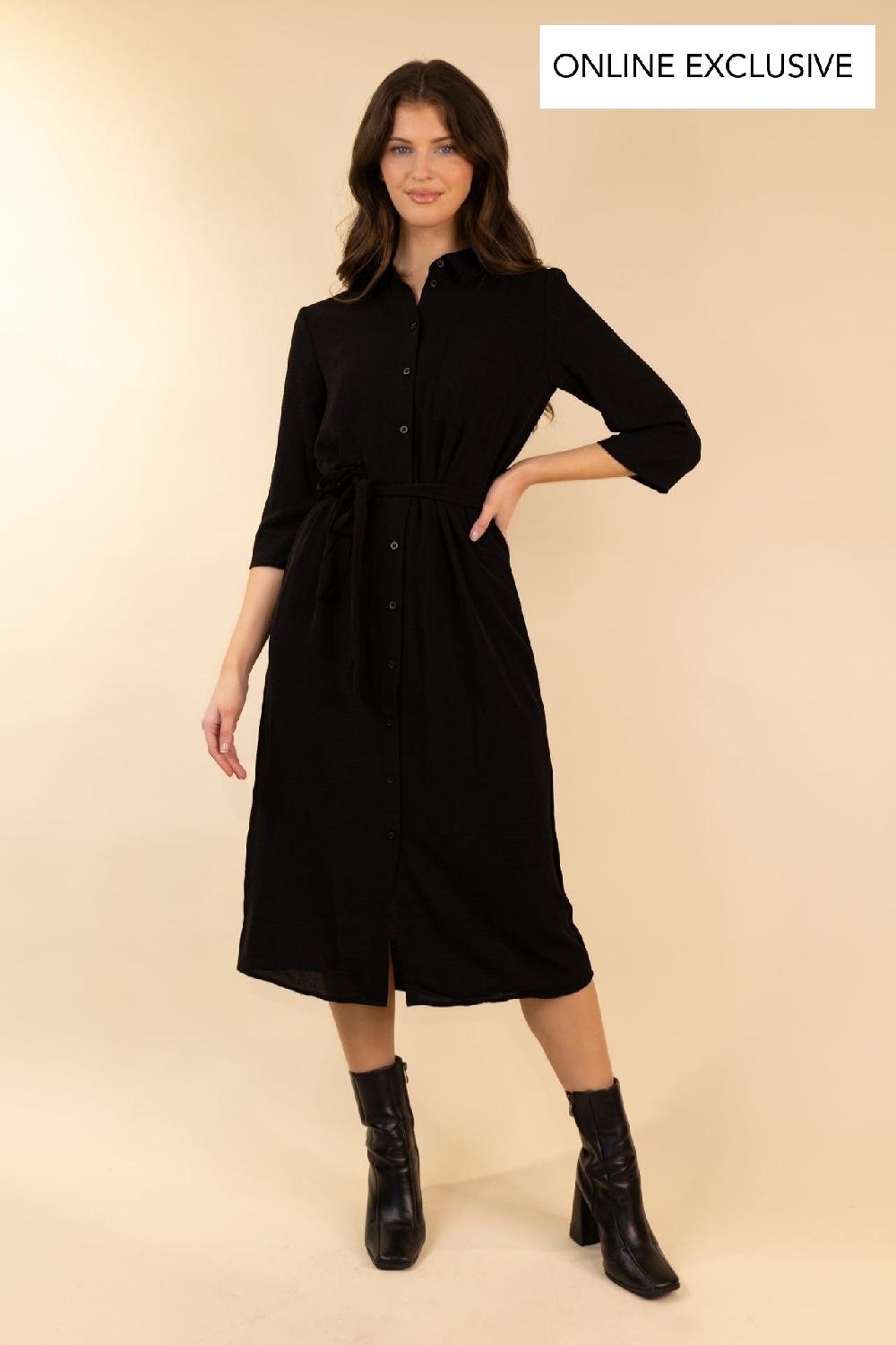 born Lion Midi Black Shirt Dress