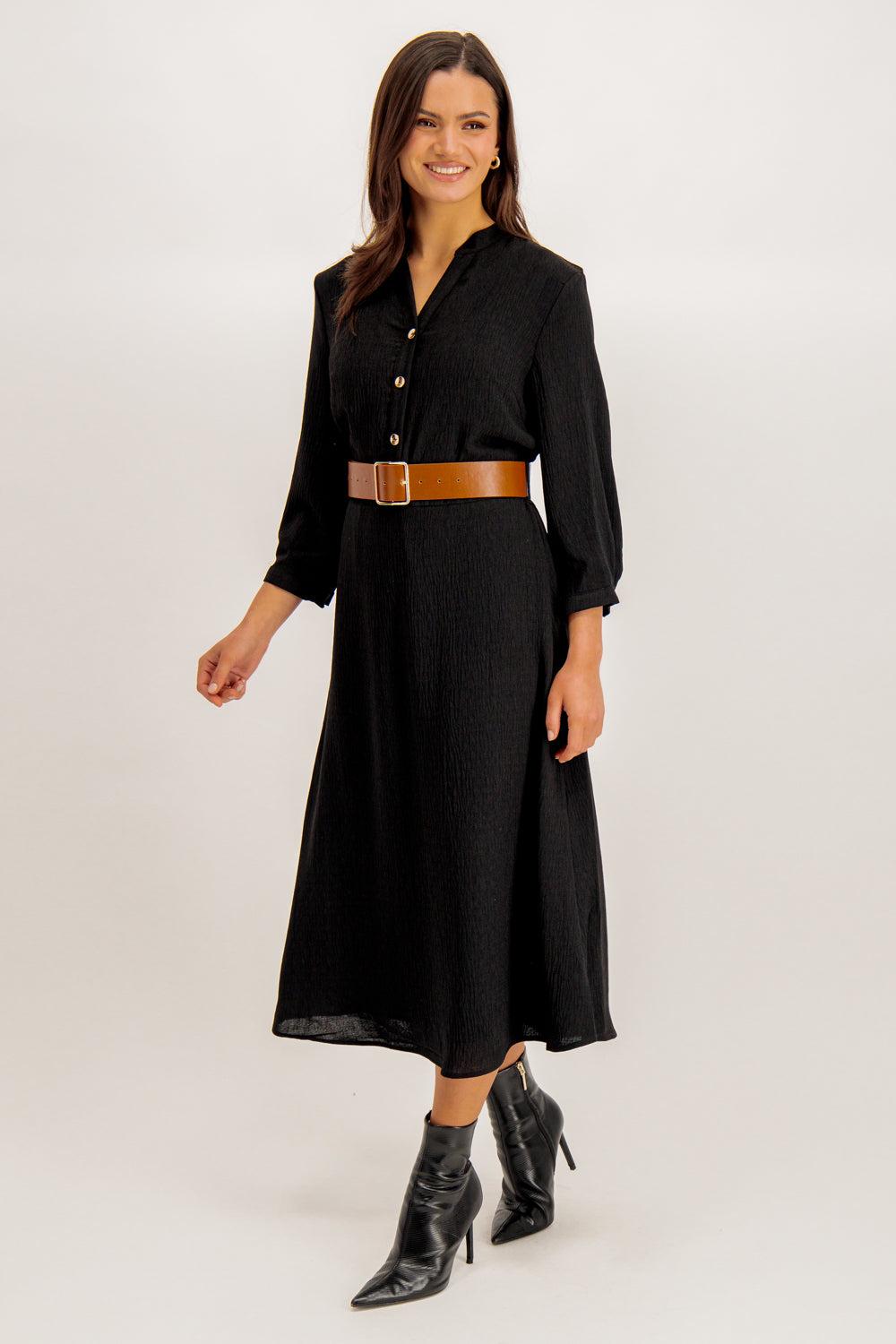 Born Lix Black Belted Midi Dress