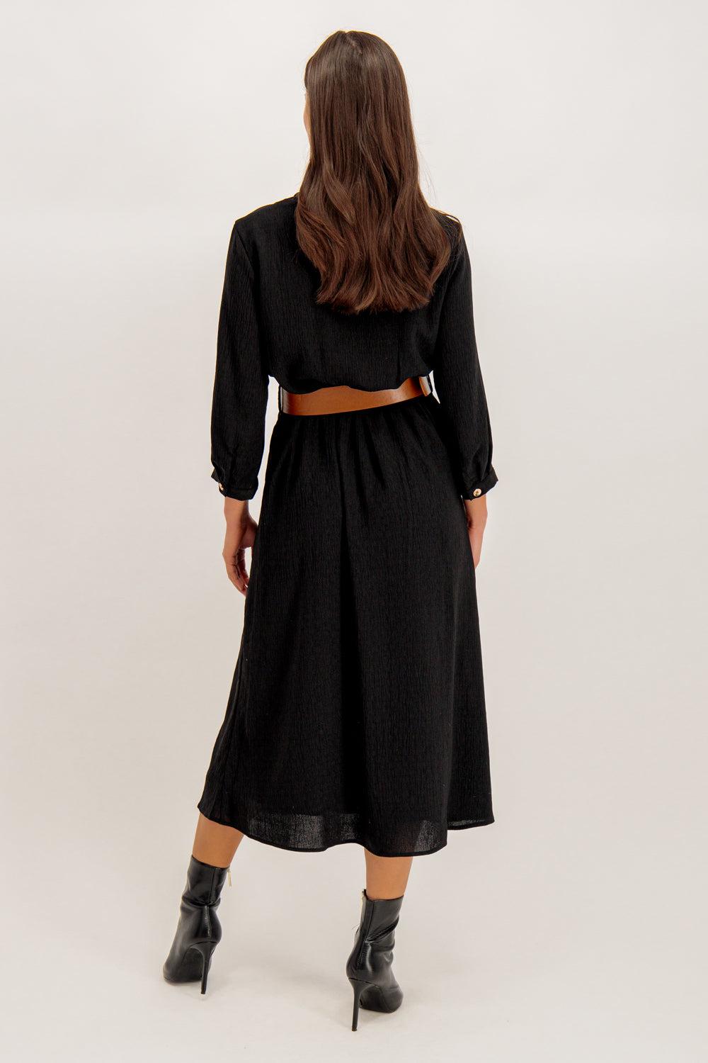 Born Lix Black Belted Midi Dress