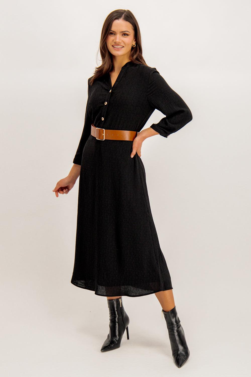 born Lix Black Belted Midi Dress