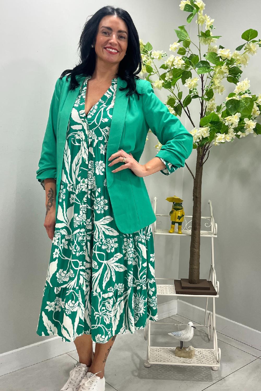 born Milana Green Floral Midi Dress