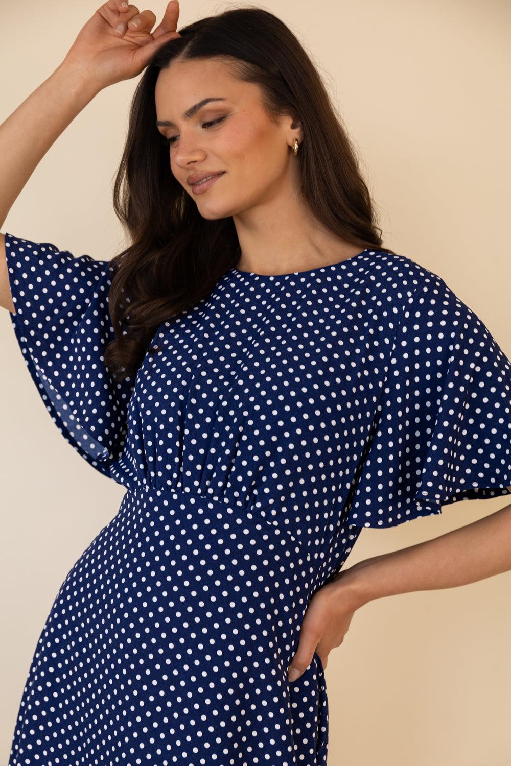 Born Navy & White Polka Dot Niko Dress