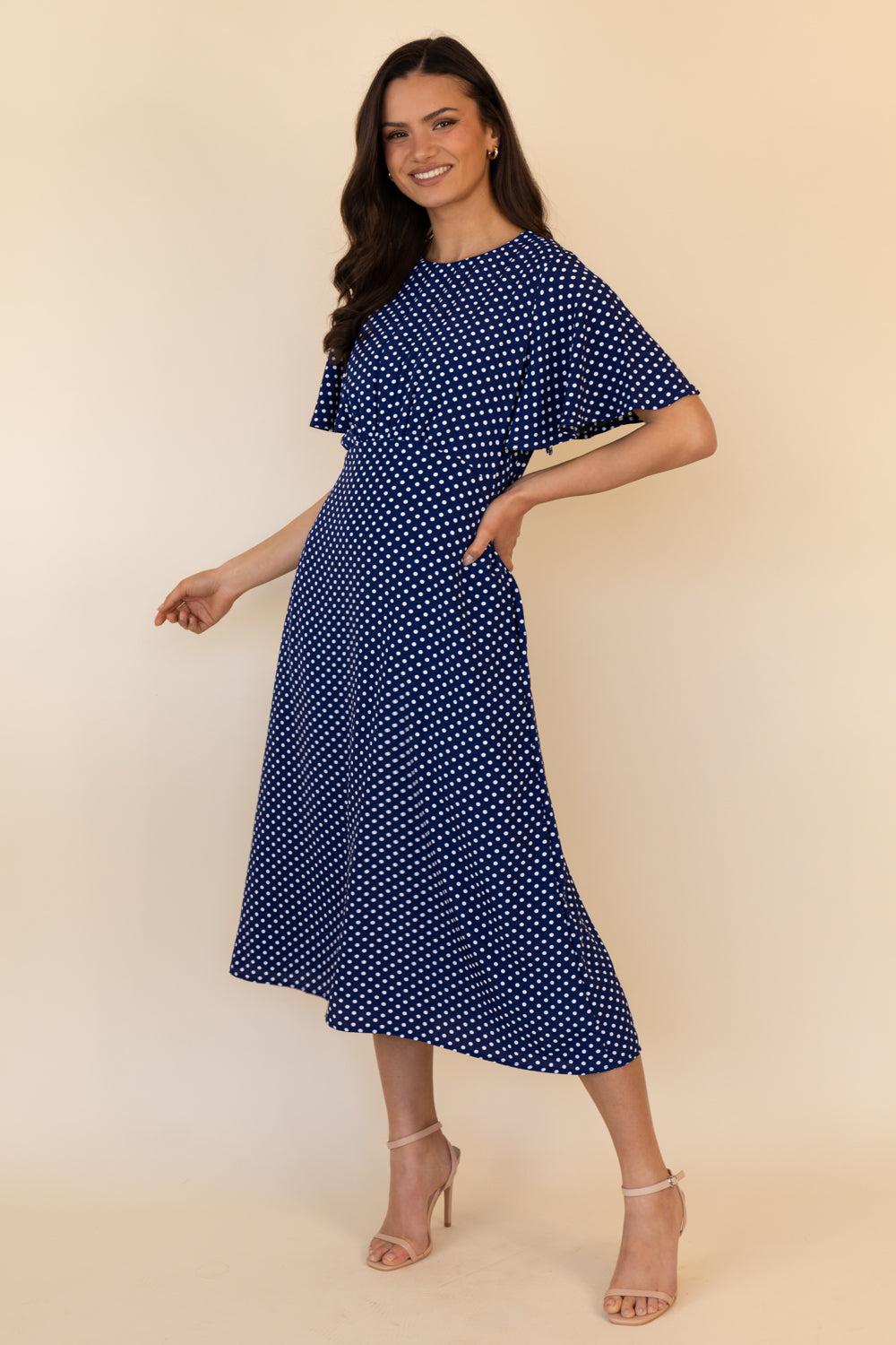 born Navy & White Polka Dot Niko Dress