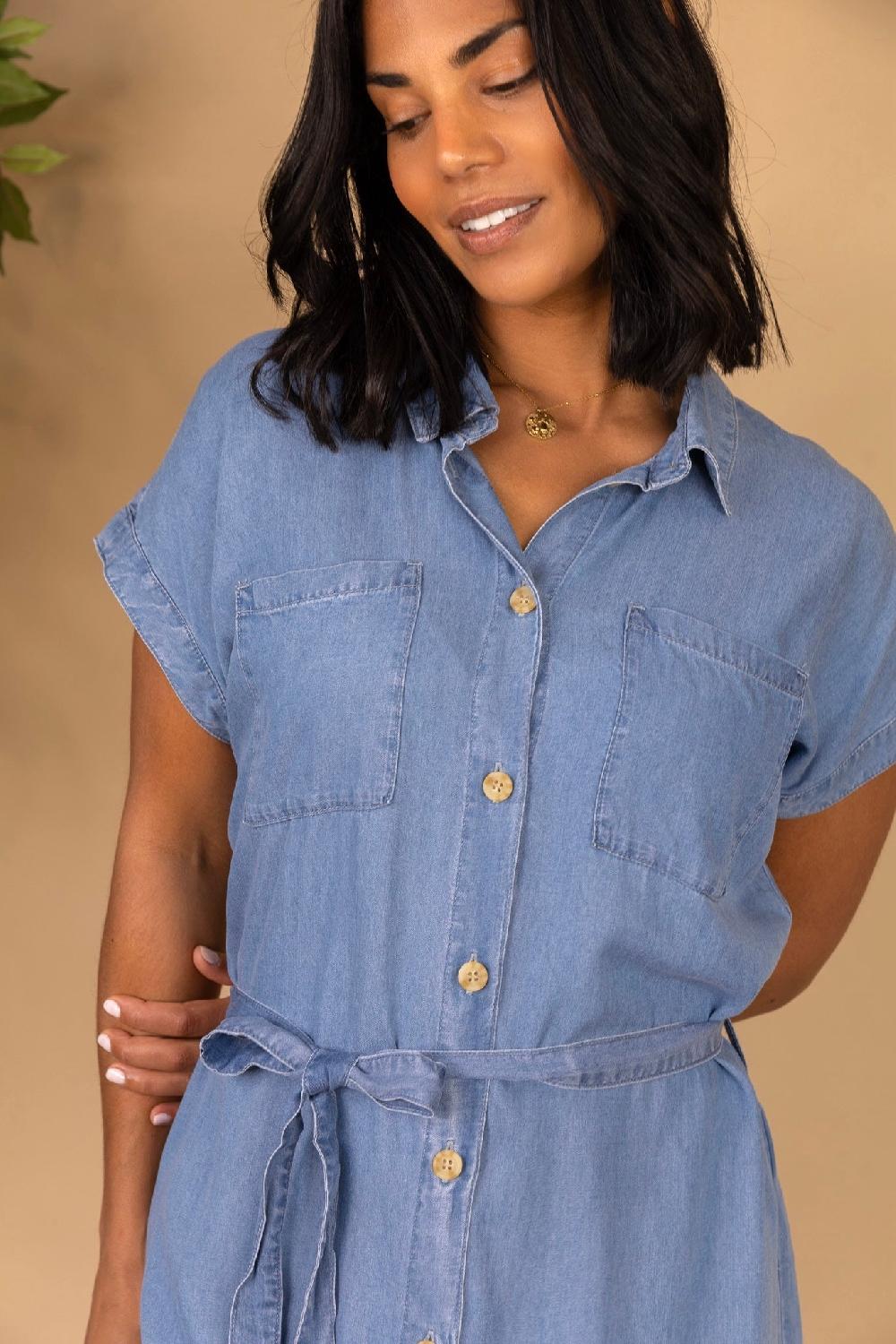 Born Pema Hannover Tie Belt Denim Blue Dress
