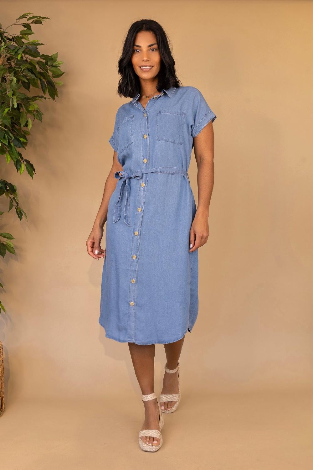 born Pema Hannover Tie Belt Denim Blue Dress