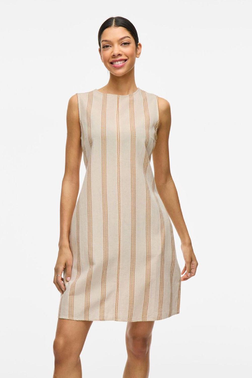 born Prisilla Short Stripe Beige Shift Dress