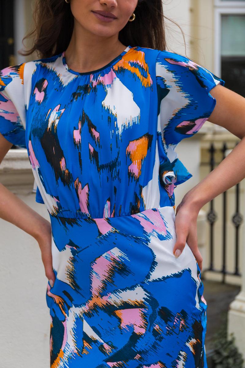 Born Ravenna O-Neck Blue Print Midi Dress