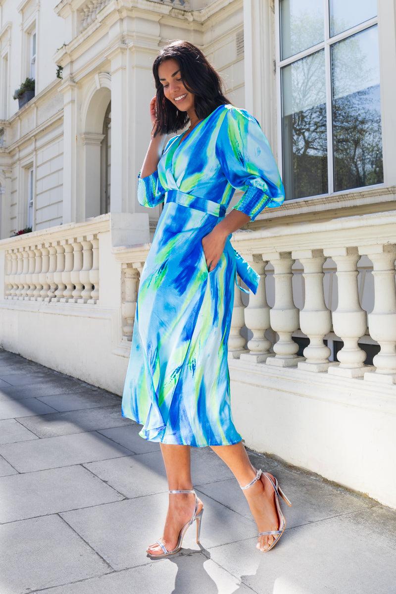 Born Rexa Blue & Green Abstract Print Dress