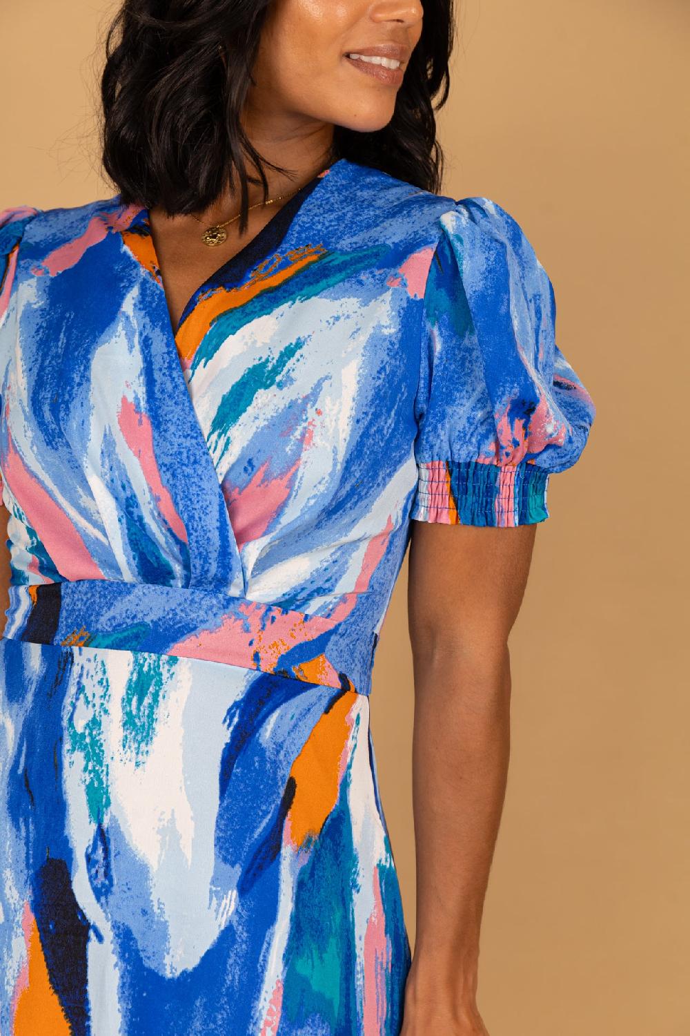 Born Rexa Blue & Pink Abstract Print Dress