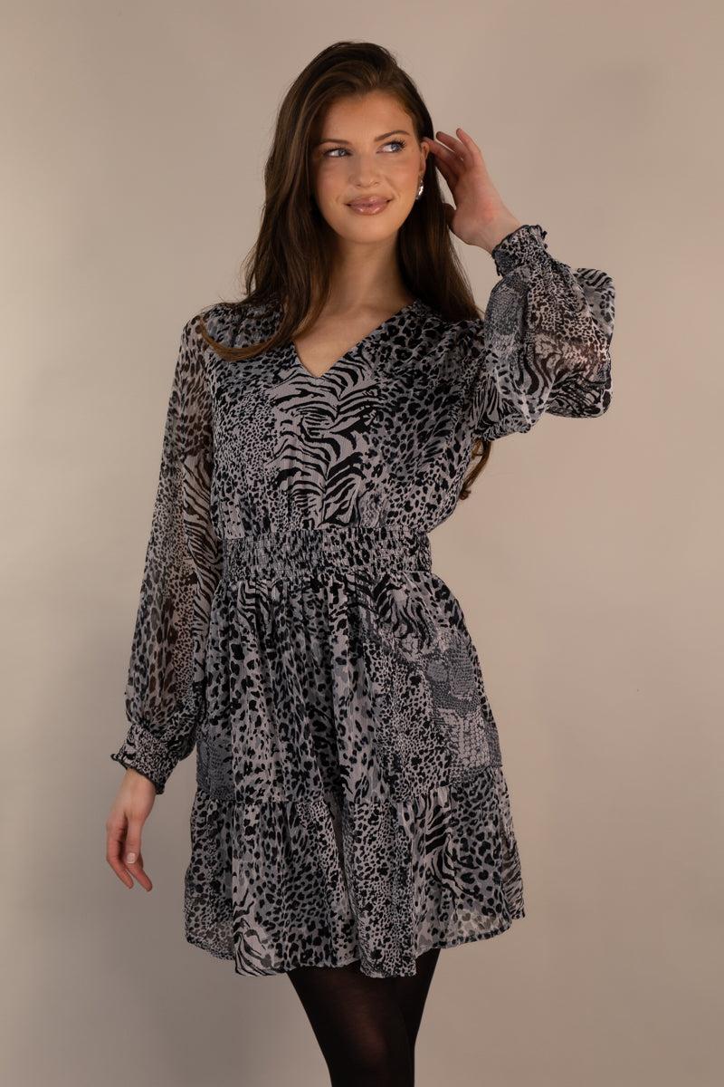 Born Ria Life Grey Animal Print Mini Dress