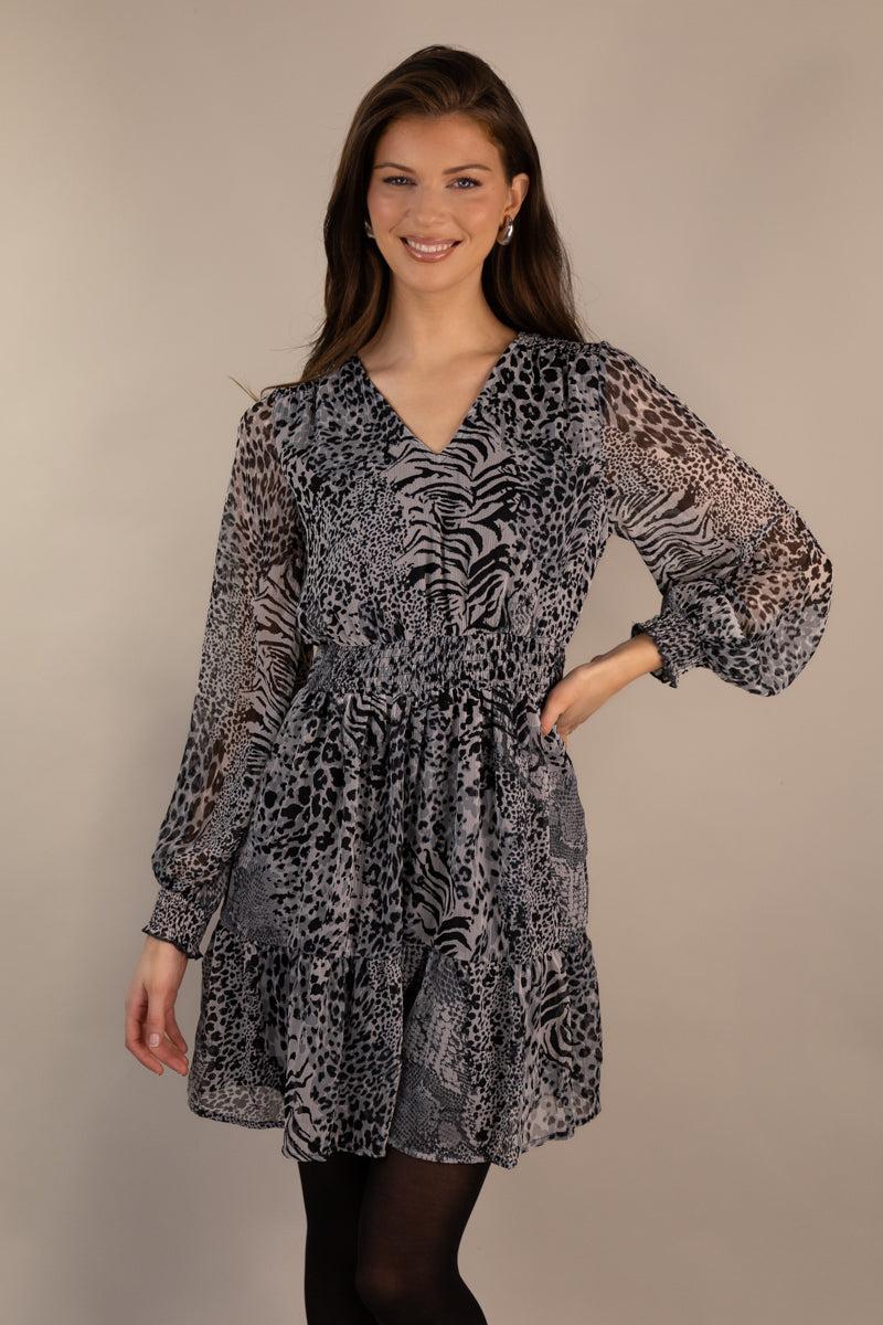 born Ria Life Grey Animal Print Mini Dress