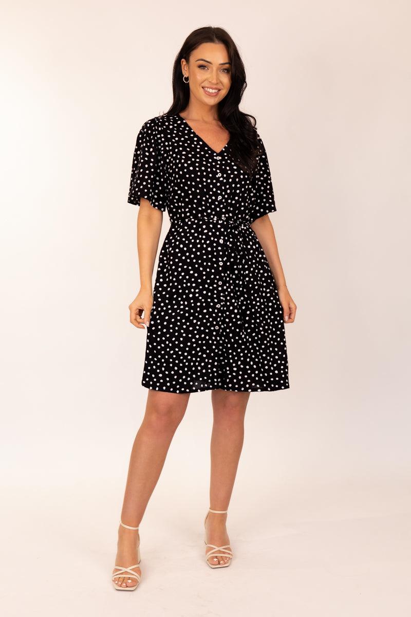 Born Rila Black Polka Dot Mini Dress