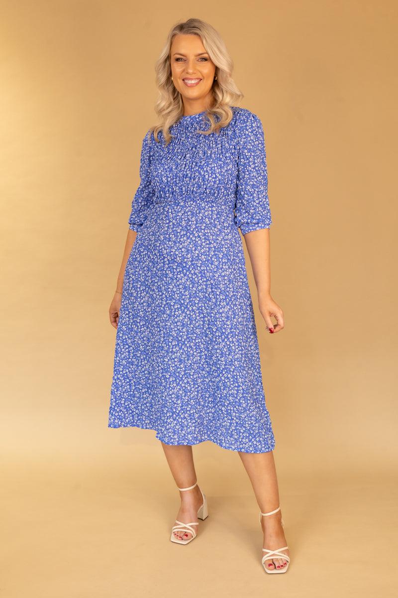 born Roxy Blue Midi Smock Midi Dress