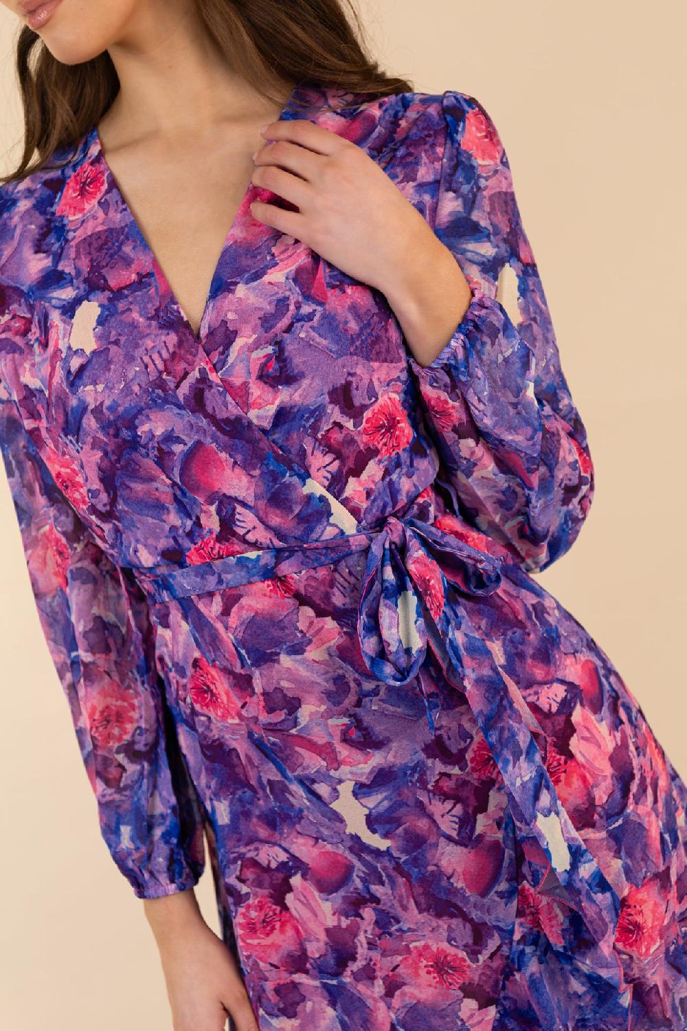 Born Ruby Navy & Pink Floral Chiffon Dress