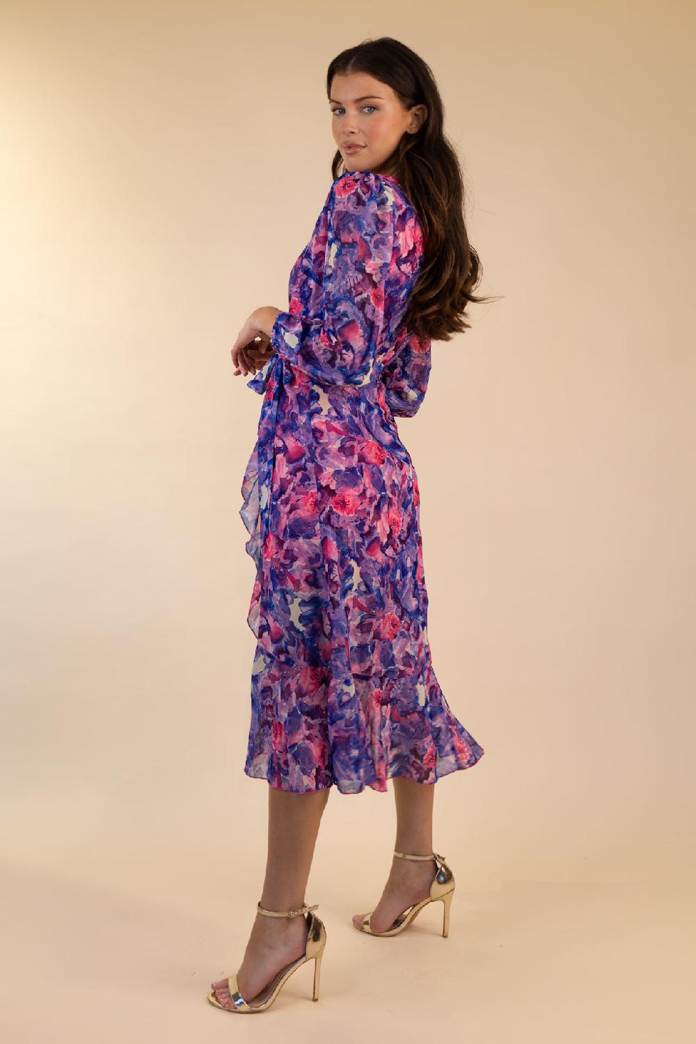 Born Ruby Navy & Pink Floral Chiffon Dress