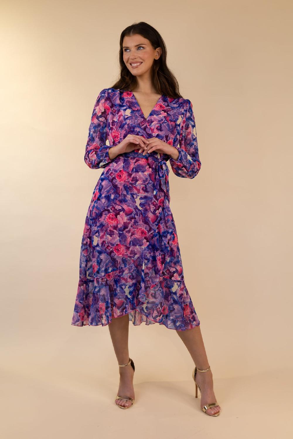 Born Ruby Navy & Pink Floral Chiffon Dress