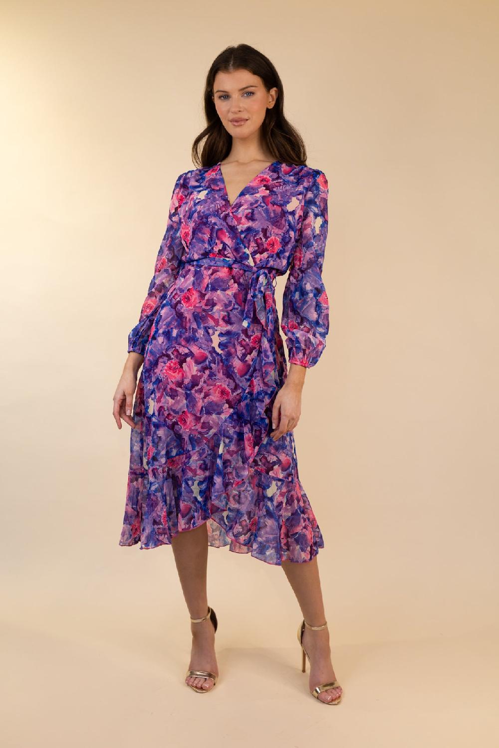 born Ruby Navy & Pink Floral Chiffon Dress