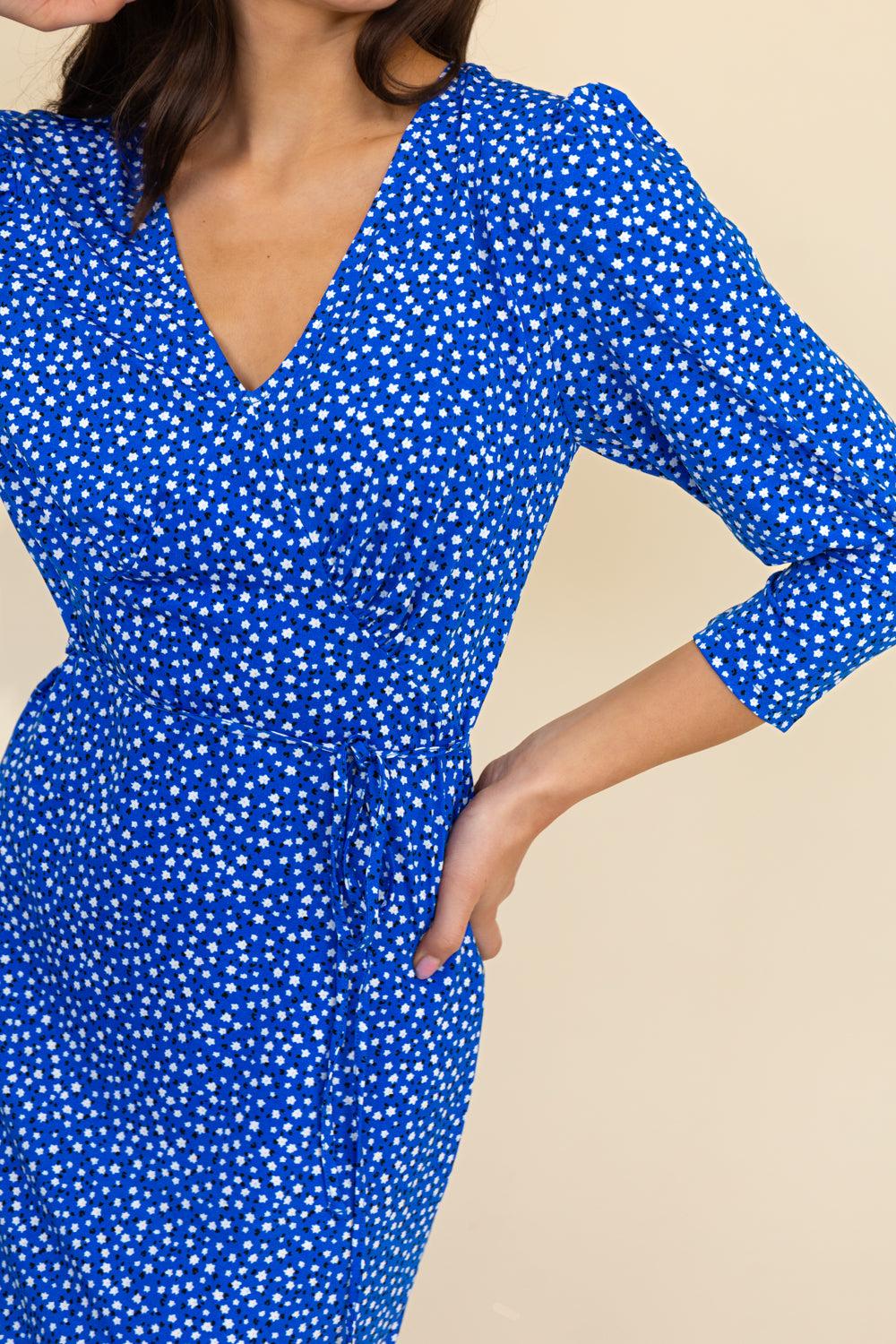 Born Sallie Blue Floral V-Neck Midi Dress