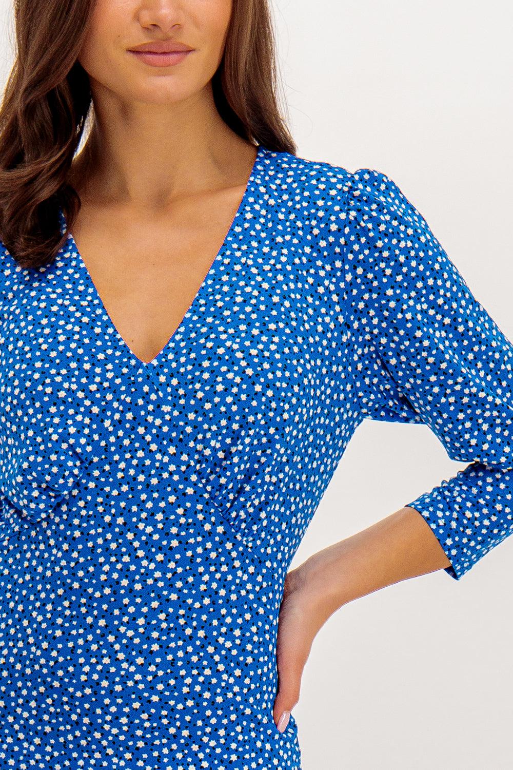 Born Sallie Blue Floral V-Neck Midi Dress