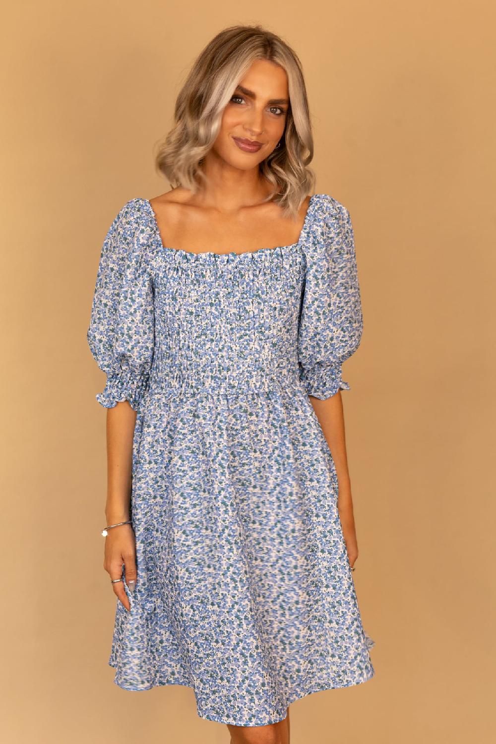 born Sally Square Neck Ruched Mini Dress