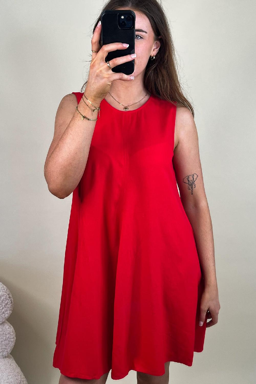 Born Say Ski Red Linen Dress