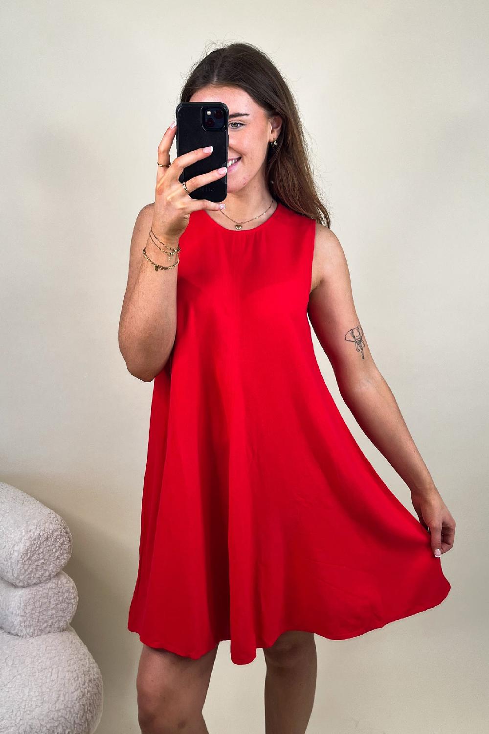 born Say Ski Red Linen Dress