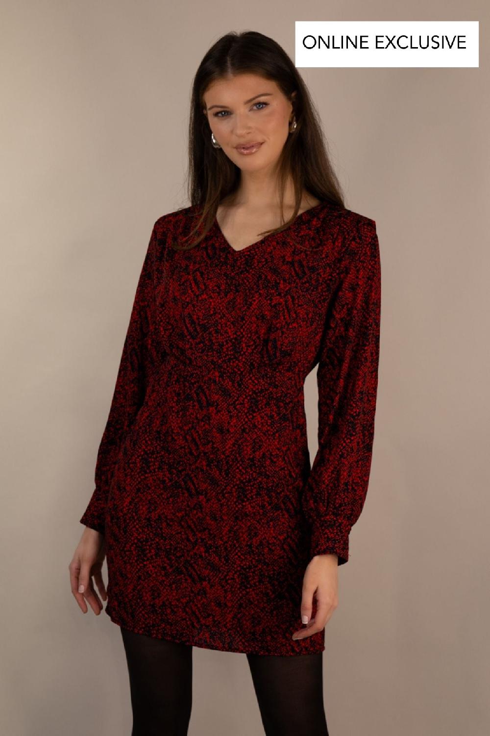 born Shelly Life Red Snake Print Mini Dress