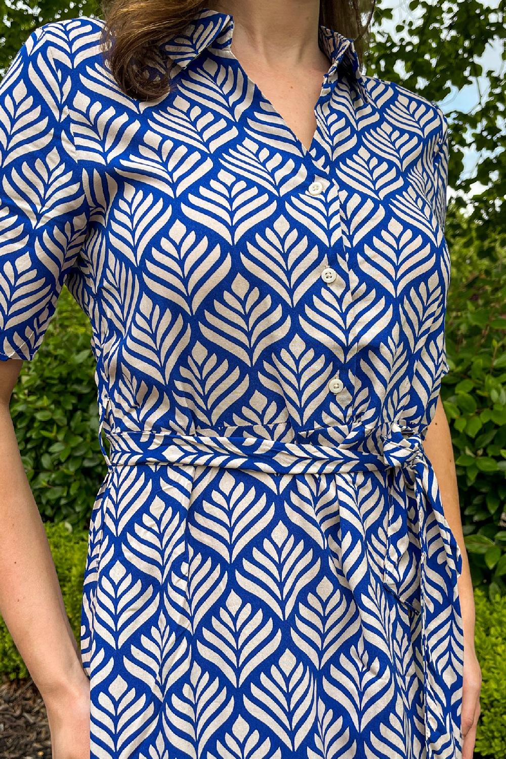Born Starr Surf Blue Print Midi Shirt Dress