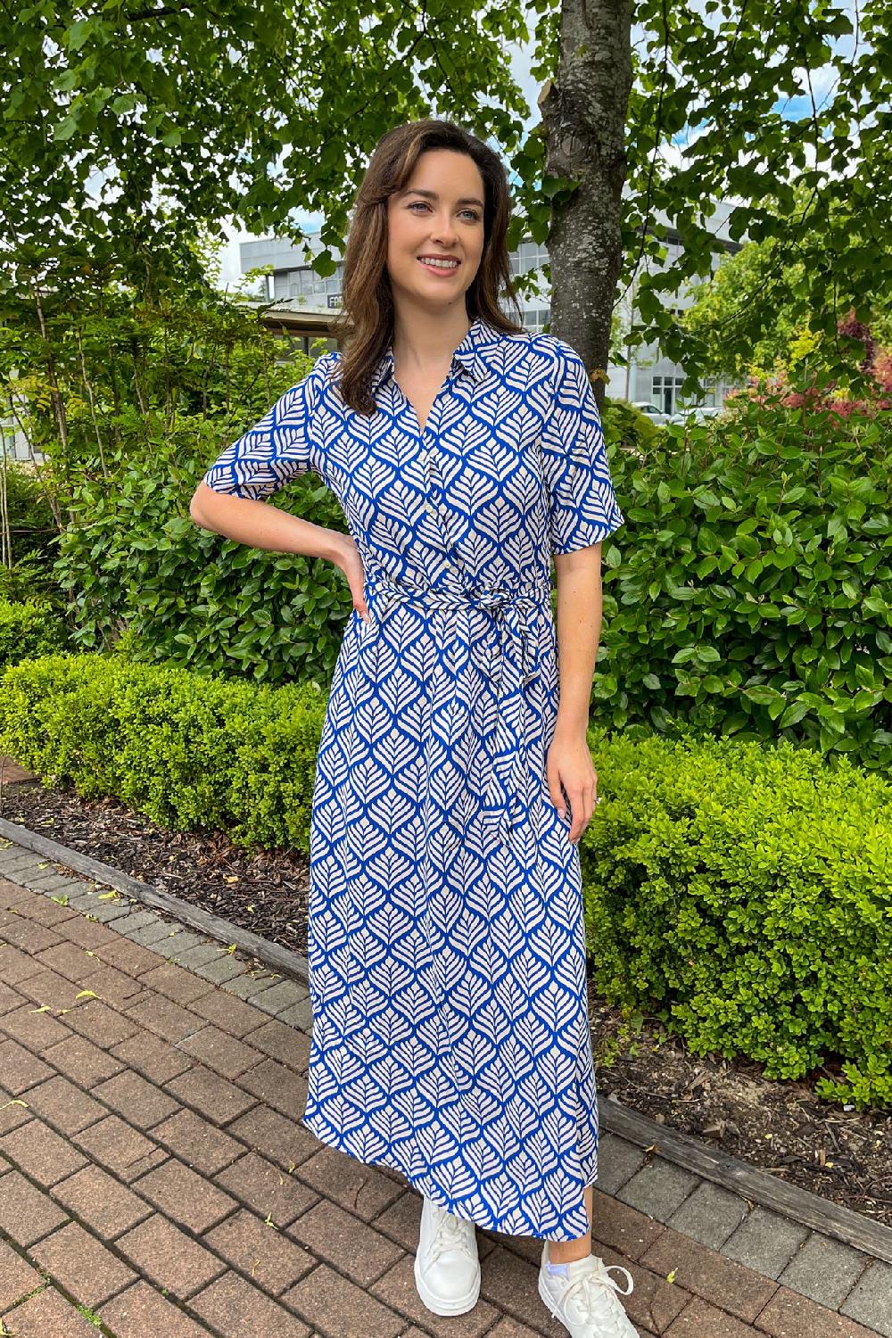 born Starr Surf Blue Print Midi Shirt Dress